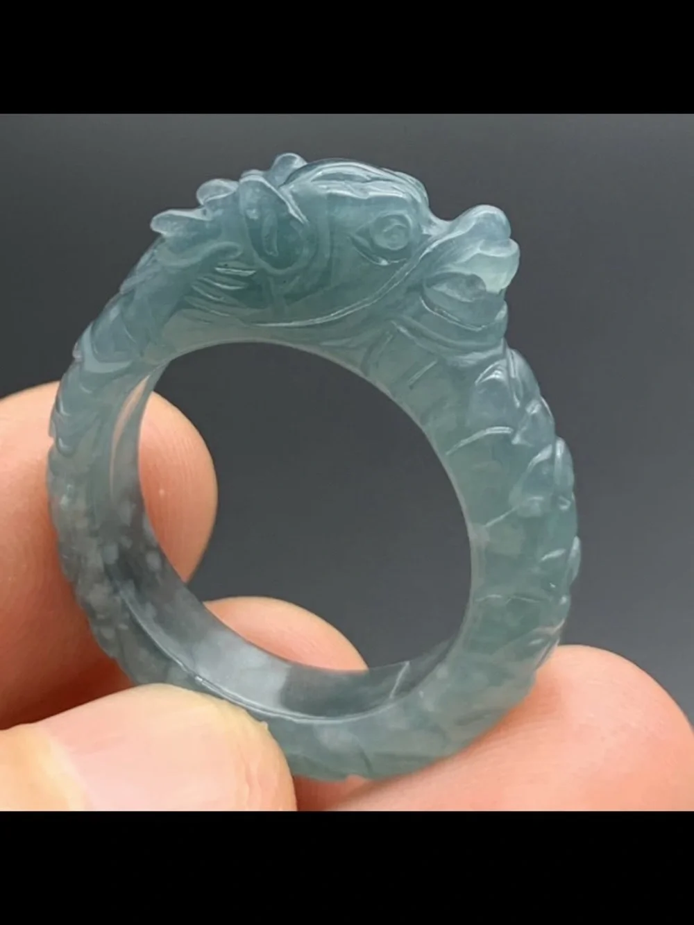 Certificate Jadeite jade Green Protection wealth Dragon Ring Size9
